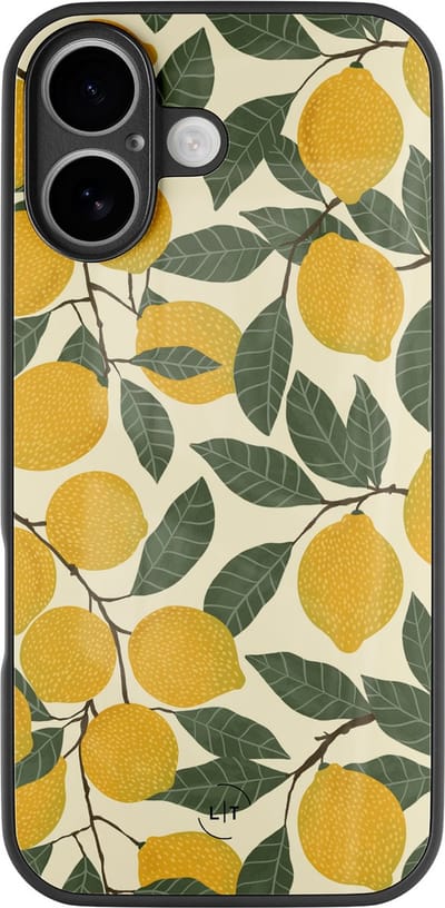 Hoesje geschikt voor iPhone 17 - Citroenen - Luxe Glazen Hardcase - Hippe print - Geel - Leuke Telefoonhoesjes
