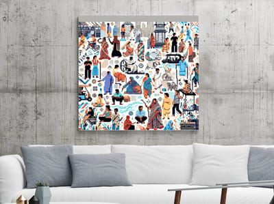 Pixel art dikke dames schilderij | Volumineuze Vrouwen Vertaald in Vrolijke Virtuele Vierkantjes Kunstwerk | Kunst - 60x60 centimeter op Dibond | Foto op Dibond