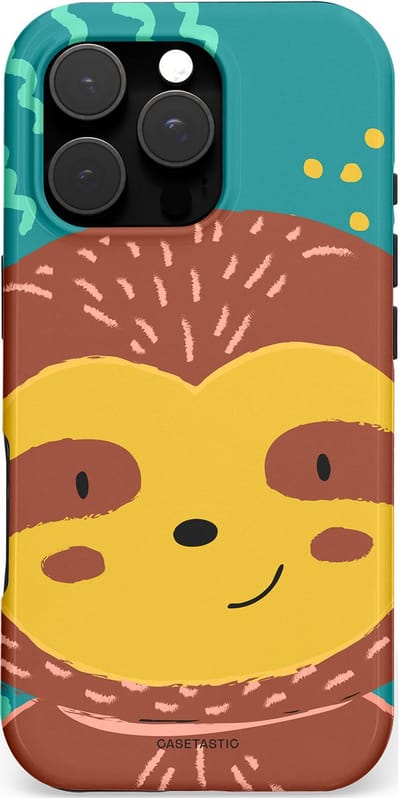 Casetastic hoesje geschikt voor Apple iPhone 16 Pro - MagSafe - Dubbellaagse bescherming - Vrolijke luiaard - Fashion Case - Terracotta Petrol Goud