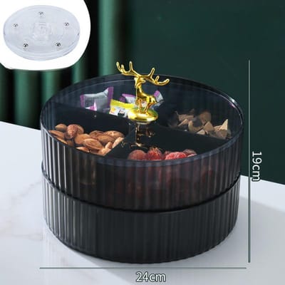 Assiette à fruits multifonction rotative avec compartiment à couvercle, boîte de rangement pour fruits secs, plateau à collation, assiette à bonbons aux fruits, Noël black