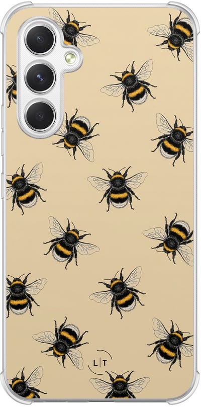 Shockproof hoesje - Geschikt voor Samsung Galaxy A54 - Bijen print - Extra sterke case - TPU/polycarbonaat - Print / Illustratie - Geel, Transparant