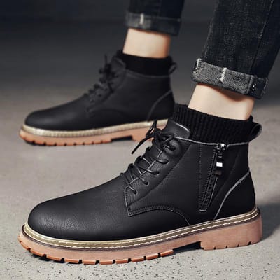 Net Rood Populaire Martin Laarzen Herenschoenen Hoge Top Sokken Schoenen Zijrits Schoenen Heren Middenhoge Britse Stijl Tooling Korte Laarzen 44 zwart