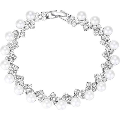 Accessoires Bruiloft Accessoires Tweedelig Set, Bruids Zilverkleurig Geplateerd Klauwketting Strass Set Ketting Oorbellen Armband white