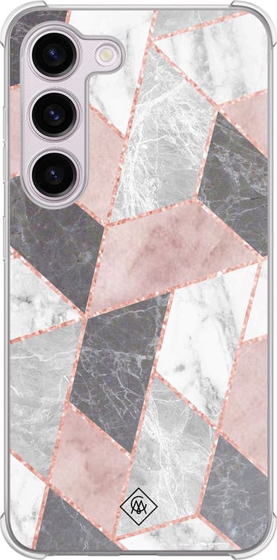 Casimoda® hoesje - Geschikt voor Samsung Galaxy S23 Plus - Stone grid marmer / Abstract marble - Shockproof case - Extra sterk - TPU/polycarbonaat - Roze, Transparant