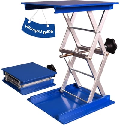 Lab Jack - Schaarlift Hefplatform - Laboratoriumwerk - Roestvrijstalen schaarlift - 150 mm x 150 mm - Blauw