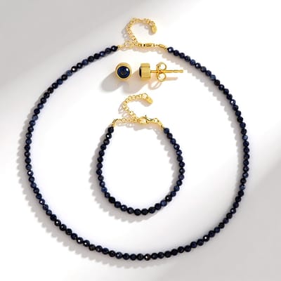 Cavill - Luxe Zilveren Set 925 Verguld met Blauwe Rondgeslepen Saffieren van 0.98 Ct - Ketting, Armband & Oorbellen - Stijlvolle Dames Sieraden