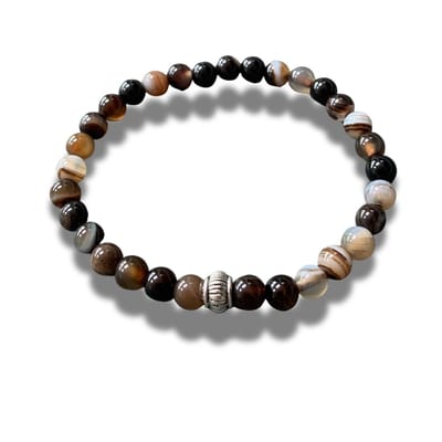Armband - natuursteen - koffie agaat - zilverkleurig element - 6 mm 19 cm
