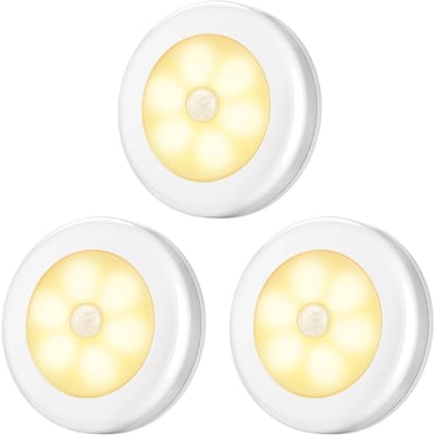 TOVBMUP 3 Stuks Wandlampen voor kinderen - Bewegingssensor Nachtlicht - 6 LED Warmwit 3000K - 120° Detectie tot 3m - Batterij aangedreven 36V - Geschikt voor Kinderkamer Flur en Trap - Kunststof - Geen Boren Noodzakelijk