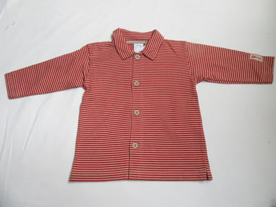 petit bateau , jongens , polo , hemdje , streep rood/ camel , 74 - 1 jaar