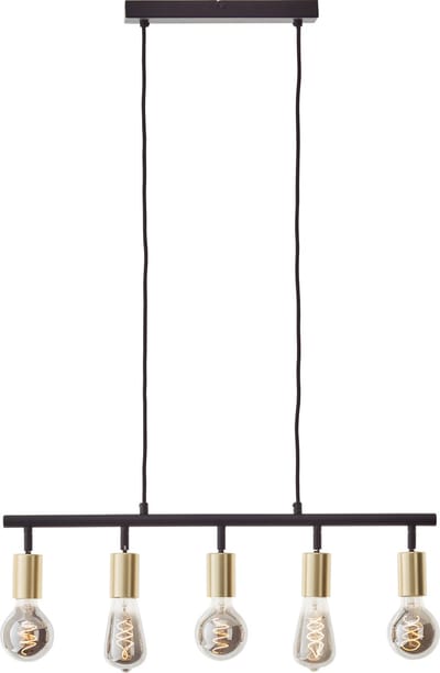 Tiffany bar hanglamp 5 lampen mat zwart/geborsteld goud 5x A60, E27, 28 W