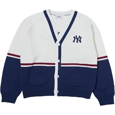 MLB Varsity New York Yankees Losvallende Gebreide Trui met Lange Mouwen, Knopen en V-Hals Uniseks Trui Crème 3AKCV0144-50CRS L white