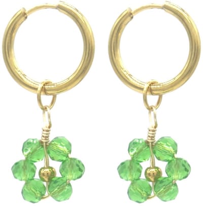 Oorbellen - oorringen - bedels - RVS - goudkleurig - groen - bloemetjes - hip - trendy - tijdloos - chique - feest - verjaardag - cadeau - geschenk - vrouwen - dames