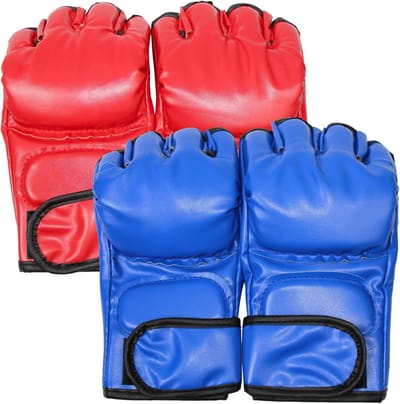 Bokshandschoenen Paar - Vechtsport Handschoenen - Training en Sparren - Halve Vinger Ontwerp - 2 Paar - Rood Blauw