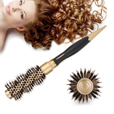 Peigne Rond Antistatique Professionnel Brosse de Coiffage de Salon Broche en Nylon Sergé(25mm) black