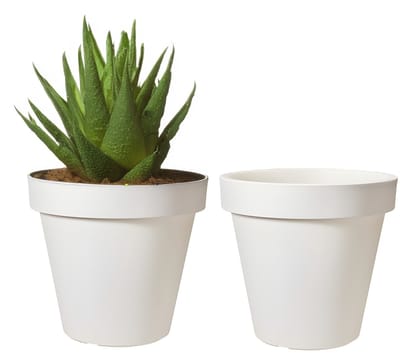 Pro Garden Bloempot - 2x - wit - rond - D20 cm - kunststof - plantenpot - tuin buiten