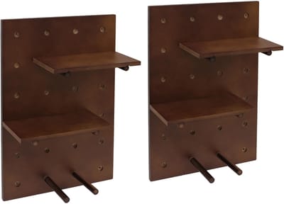 Set van 2 wandpanelen MCW-P24, wanddecoratie wandrek stekbord, 4 niveaus ophanging 60x40cm MVG ~ bruin