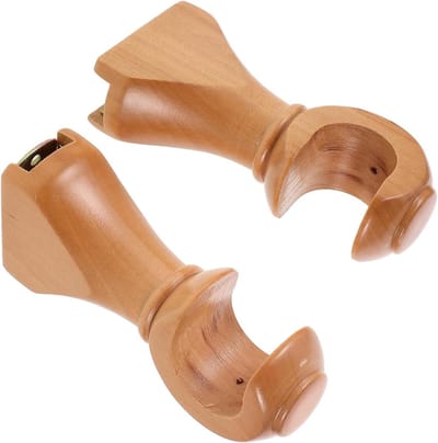 Gordijnroede Beugels - Houten Houders - Gordijnen Ophangen - Massief Hout - 2 Stuks - Beige
