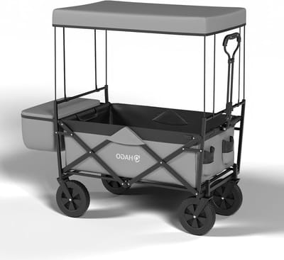 Opvouwbare bolderkar - Transportkar Outdoor - Outdoor activiteiten - Met zonnedak - 80 kg belastbaar - Grijs