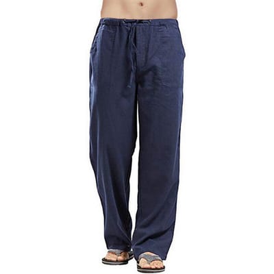 Zomer Linnen Brede Mannen Broek Koreaanse Broek Oversize Linnengoed Streetwear Mannelijke Lente Yoga Broek Casual Mannen Kleding Joggingbroek XXXXXL blauw