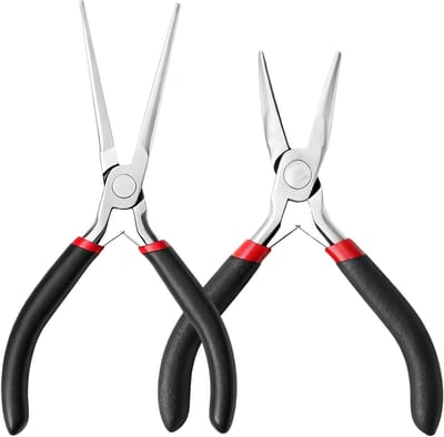 Set van 2 Mini Tangen, Naaldtangen en Gebogen Naaldtangen voor Sieradenmaken, Elektronica, DIY en Fijne Mechanica met Ergonomische Antislip Handvatten