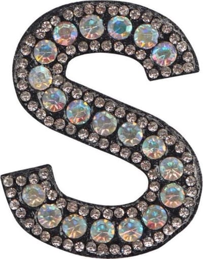 Strass Applicatie Alfabet Letter - 4,5 CM hoog - A t/m Z - Letter S - Zwart met witte stenen - Niet strijkbaar