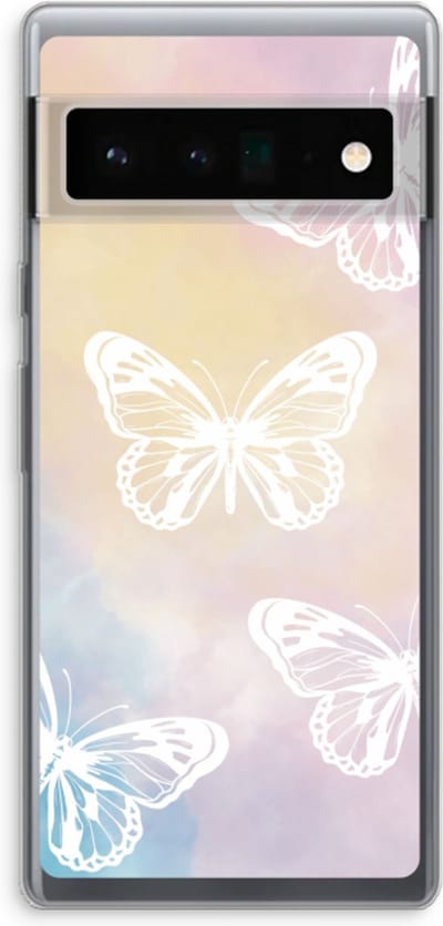 Case Company® - Hoesje geschikt voor Google Pixel 6 Pro hoesje - White butterfly - Soft Cover Telefoonhoesje - Bescherming aan alle Kanten en Schermrand