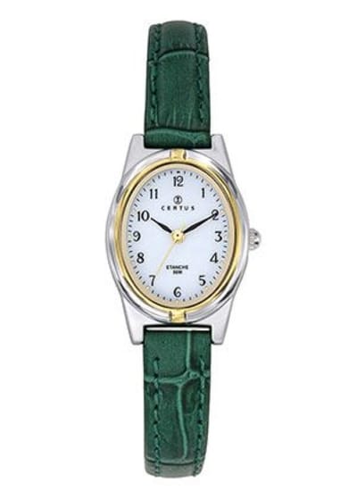 Certus-Dames horloge-Analoog-Goud/Zilverkleurig-Groen lederen band-Duidelijke wijzerplaat-26MM.
