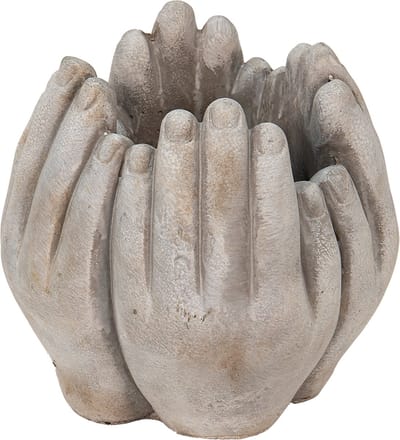 Bloempot voor Binnen – Beige Handen – Rustieke Pot – 15x15x17 cm – Handenmotief