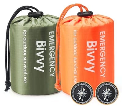 Draagbare Survival Thermische Noodslaapzakken - 2 Stuks Lichtgewicht Waterdichte Bivy Zak met Kompas en Fluitje voor Kamperen en Wandelen
