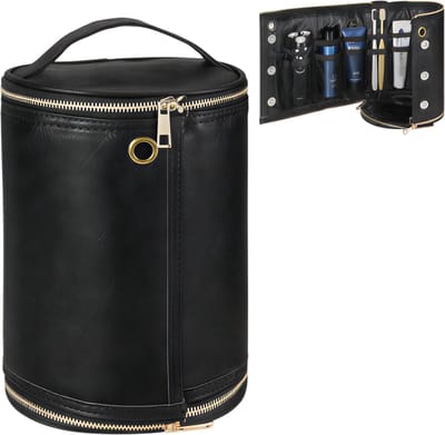 Lederen Toilettas voor Mannen en Vrouwen – Waterbestendig PU Reisetui voor Toiletartikelen, Scheerspullen & Accessoires – Compacte Make-up en Toilettas voor Reizen-Zwart
