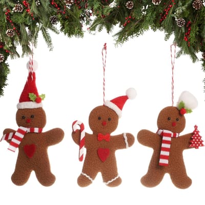 Kerstversiering 3x Koekemannetjes van stof - Peperkoek figuren voor in de Kerstboom - Gingerbread Man