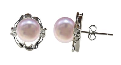 Zoetwater parel oorbellen Pada - oorstekers - echte parels - roze - stras steentjes - luxe sieraden zakje - parel oorbellen dames