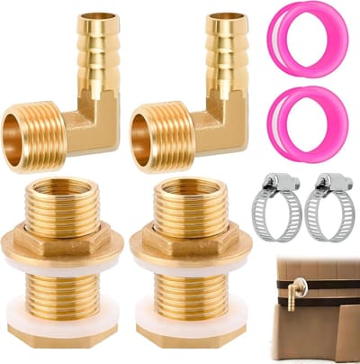 Tankdoorvoer voor Regenton - 2 Stuks Messing Schroefaansluiting 1/2 Inch AG en 3/8 Inch IG met Slangdichting, Slangklemmen en Teflon Tape voor Wateropvang en Tuinirrigatie