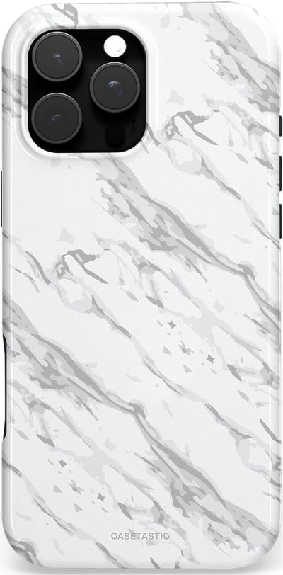 Casetastic hoesje geschikt voor Apple iPhone 16 Pro Max - MagSafe - Dubbellaagse bescherming - Arctisch Marmer - Fashion Case - Wit Lichtgrijs