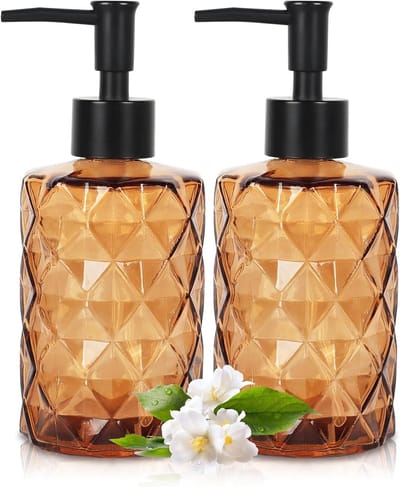 SnelShoppen - 2 Glas Zeepdispensers Bruin 330 ml - Handzeep Dispenser met Pomp - Vaatwasmiddel Dispenser - Shampoo Flessen - Herbruikbare Glazen Zeepd