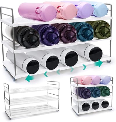 Famanu – Uitbreidbaar flessenrek – Stapelbare waterfles organizer 25–40 cm – Voor keuken, koelkast en kast