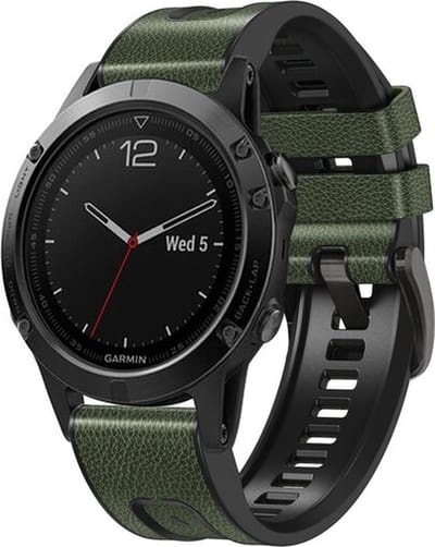 By Qubix - Geschikt voor Garmin bandje - 22mm Quickfit - leer + siliconen bandje - Groen - Geschikt voor Garmin Fenix 7 / 6 / 5