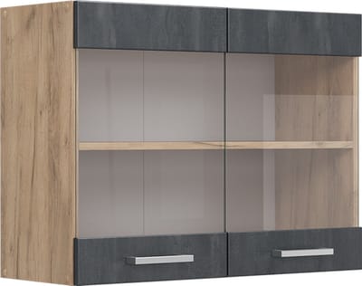 Vicco R-Line Glazen keukenkast – 80 cm Zwart beton