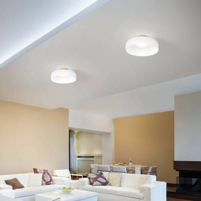 Fabas Luce LED plafondlamp Lunar, wit, glas, Ø 42 cm, CCT, dimbaar
