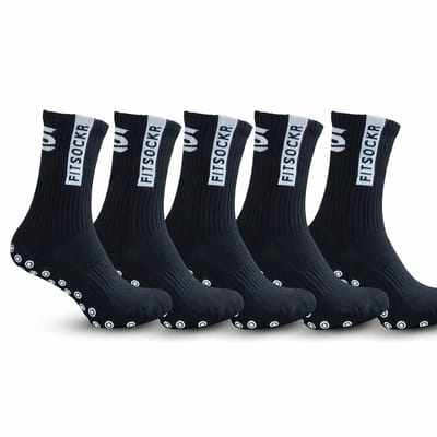 FitSockr Gripsokken Voetbal 5 Paar - Sportsokken - Grip socks - Voetbalsokken - Padel sokken - Antislip Sokken Heren/Dames/Kind - One - Zwart - Maat 32-36