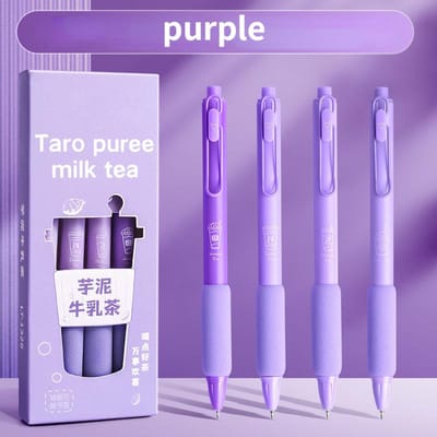 4 stks/pak 0,5 mm gelpen voor studenten schrijfpen zwarte inkt briefpapier pen kantoor schoolbenodigdheden paars