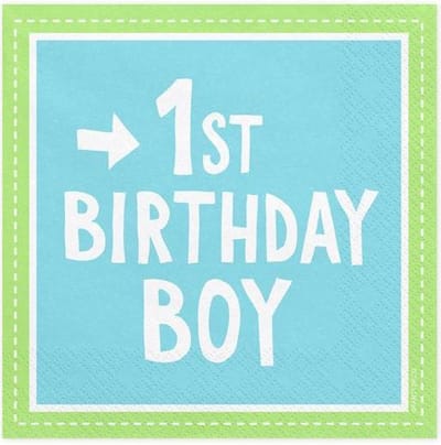 PartyDeco - Servetten - 1st Birthday Boy, 33x33 cm