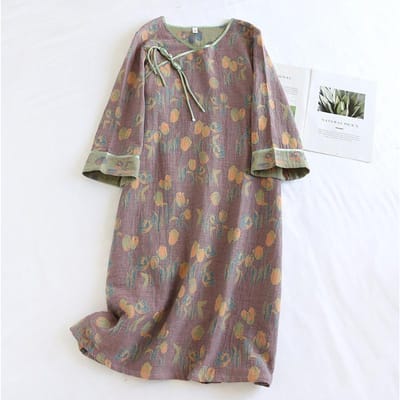 Nieuwe Lente/Zomer Dames Nieuwe Chinese Rok 100% Katoengaren Weven Jacquard Zomer Slaaprok Dun Huisjurk Dames XL gray