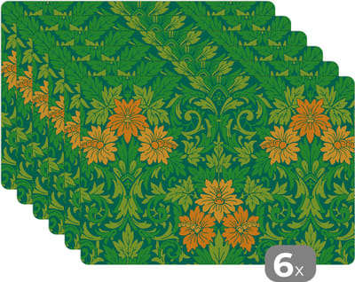 Placemat - Placemats kunststof - Bladeren - Bloemen - Boho - Hippie - Patronen - 45x30 cm - 6 stuks - Hittebestendig - Anti-Slip - Onderlegger - Afneembaar
