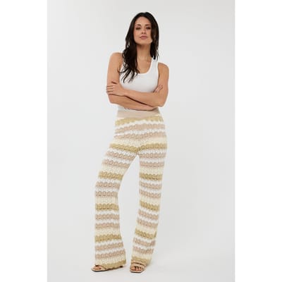 EsQualo Trousers Ajour Stripe Knit Print Maat: S | Wijde Broeken Outlet | Dames | Beige