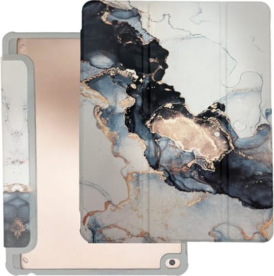HEM Marble Grey iPad 9.7 hoes geschikt voor iPad 2017 - iPad 2018 - iPad Air en Air 2 - 9.7 inch Vouwbare Autowake Cover - iPad 2017 / 2018 / Air en Air 2 hoes - iPad 9.7 5/6 Hoes - Air en Air 2 - 5/6e generatie hoes