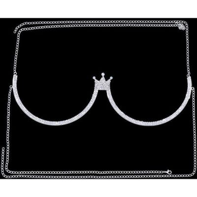 Collier de soutien-gorge à double pendentif en forme de cœur avec chaîne et strass, bijoux pour le corps, haut tendance, cadeau pour la plage, bikini, maillot de bain pour femmes gray
