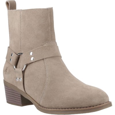 Hush Puppies Iria Dames Suède Taupe Enkellaarsjes Met Hak