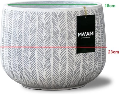 MA'AM Pottery Ivy lage bloempot bol - D23xH18 - Wit - visgraat - industrieel/scandinavisch/ibiza - plantpot - binnen/buiten