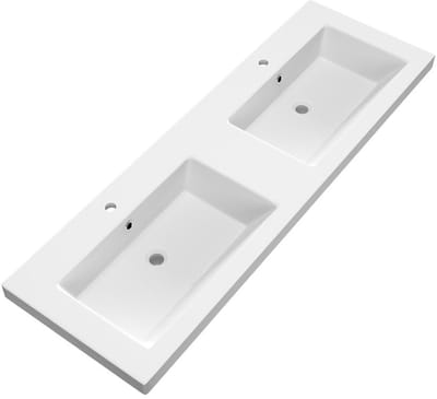 Brauer Solar Medium Wastafel - 140 cm - met 2 Spoelbakken en 2 Kraangaten - Mineraalmarmer Mat Wit